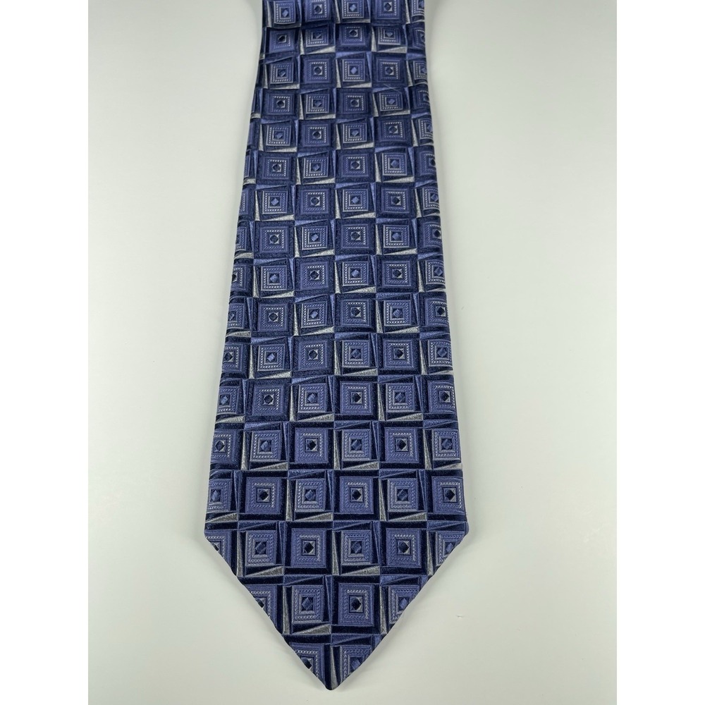 Robert Talbot Best of Class Mens Luxury Silk Tie Square Circle Blue Gray Texture